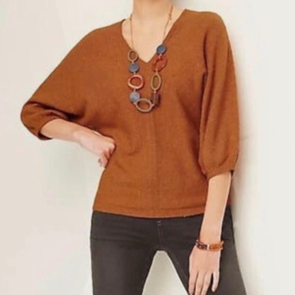 Pure Jill J. Jill Burnt Orange V-Neck Dolman Sleeve Sweater Women Large Petite L